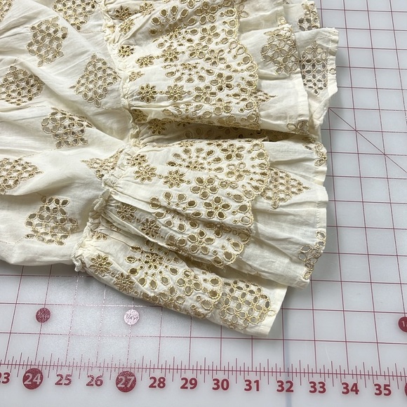 PQ SWIM ANTHRO Haven Cate Ruffle Tier Gold Eyelet Cotton Ecru Resort Mini SZ M/L - Picture 16 of 16